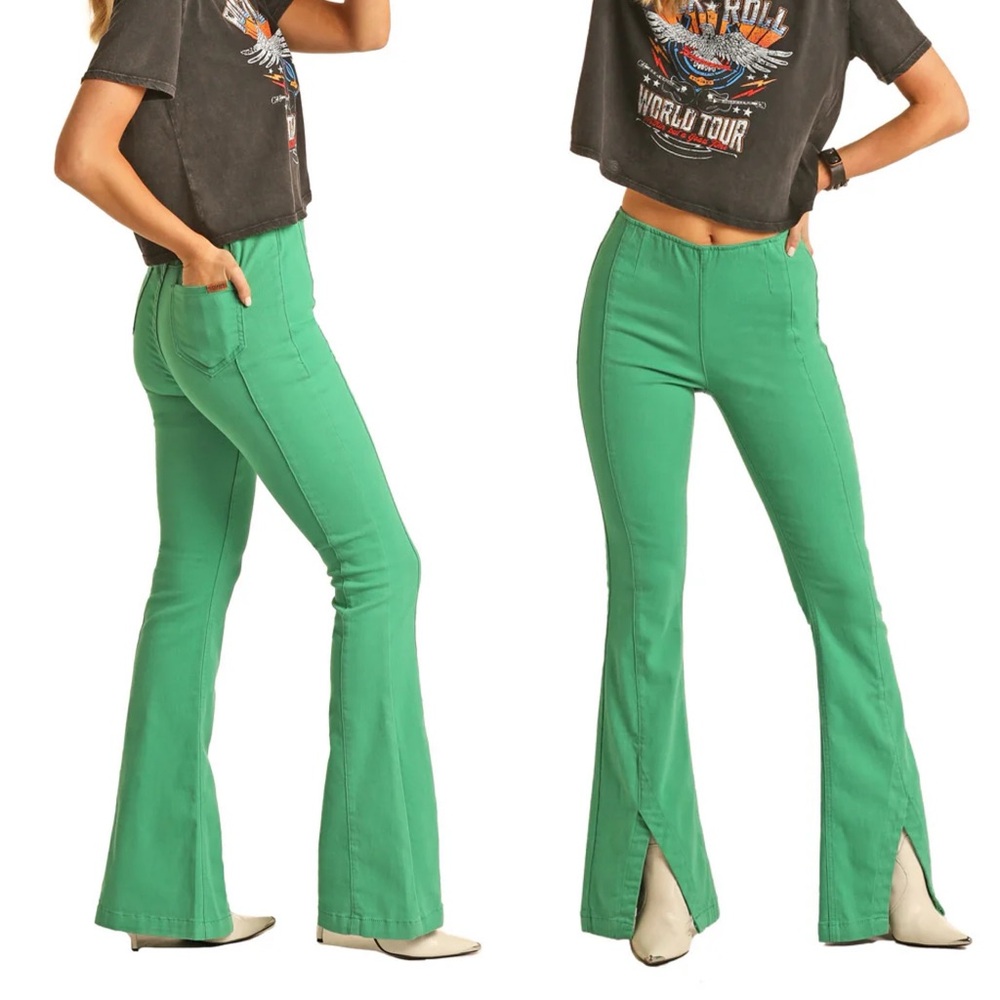 Rock & Roll Denim Bell Bottom Pull on Flare Bright Green